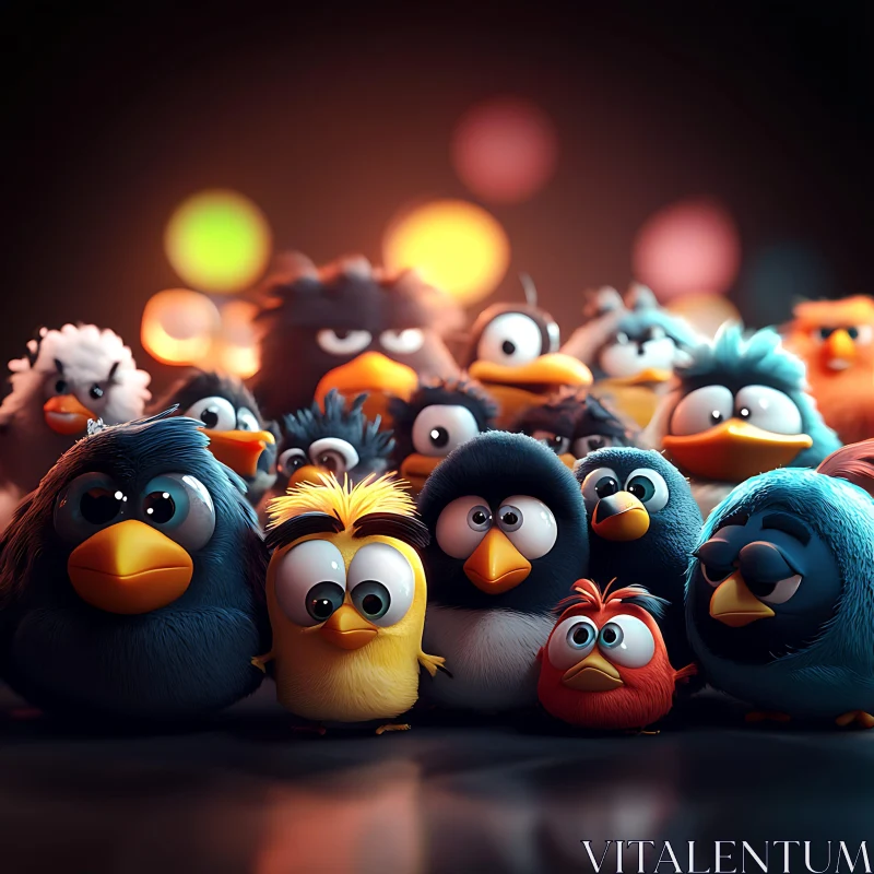 AI ART Cartoon Birds Gathering