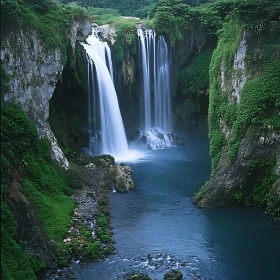 Picturesque Waterfall in Natural Landscape