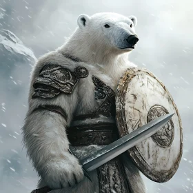 Armored Polar Bear with Sword and Shield