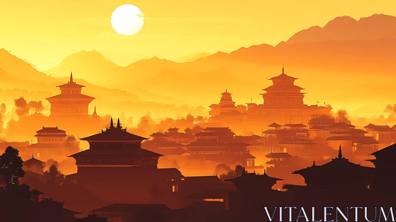 Serene Asian City at Dawn AI Image