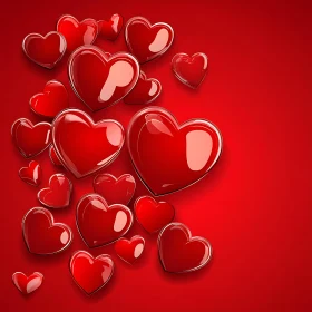 Glossy Hearts on Red Canvas
