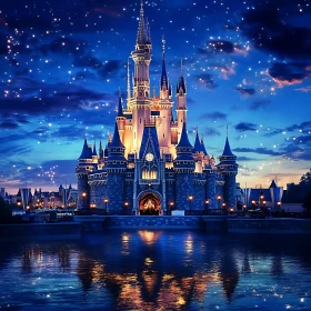 Nighttime Castle Reflection