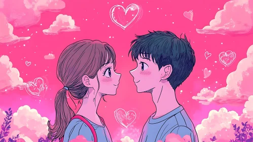 Romantic Anime Illustration Hearts