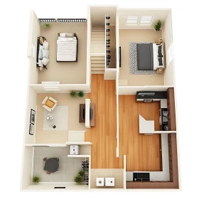 Architectural Rendering of a Two-Story House