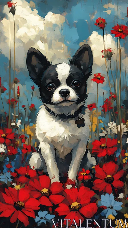 Whimsical Dog in Bloom AI Image