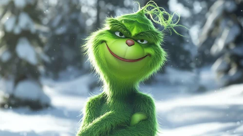 Green Character with a Mischievous Smile