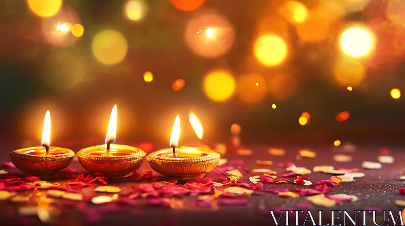 Glowing Diwali Candles with Floral Accents AI Image