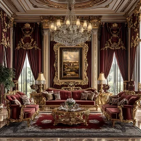 Opulent Interior Room with Rich Decor and Chandelier