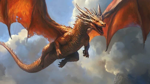 Majestic Bronze Dragon in Flight