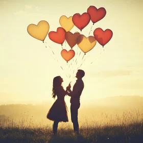 Silhouette Couple Love Balloons