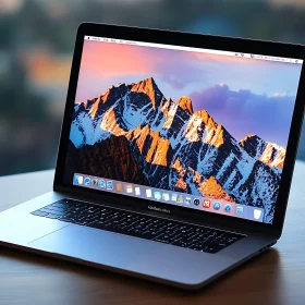 Sleek MacBook Displaying Mountain Scenery