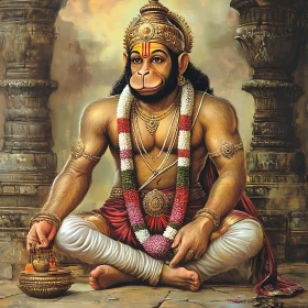 Hanuman Digital Painting - Meditative Pose