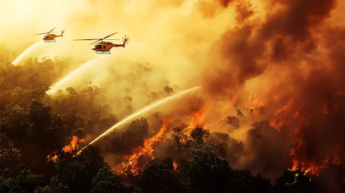 Helicopters Engaged in Forest Firefighting