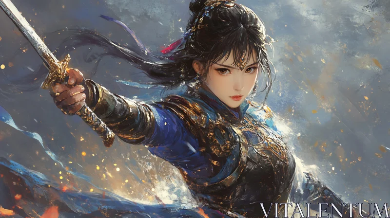 AI ART Female Warrior wielding sword illustration