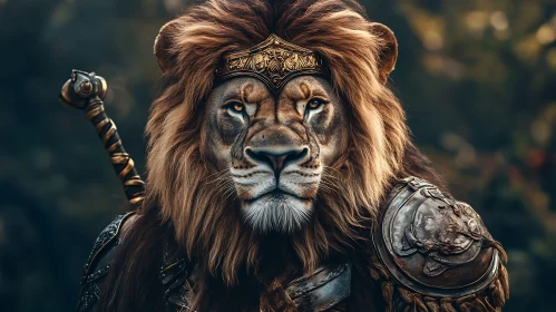 Armored Lion Warrior with Royal Crown