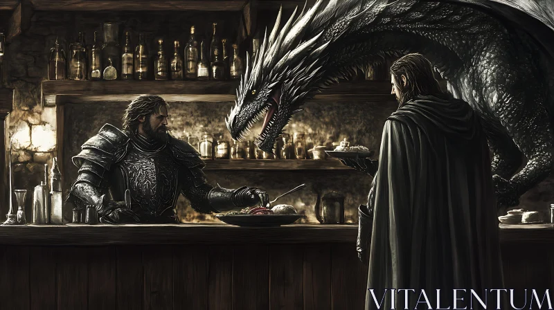 AI ART Knight and Dragon at the Tavern