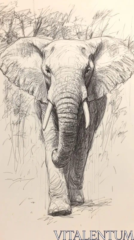 Intricate Pencil Drawing of an Elephant AI Image