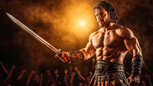 Muscular Warrior Holding Sword