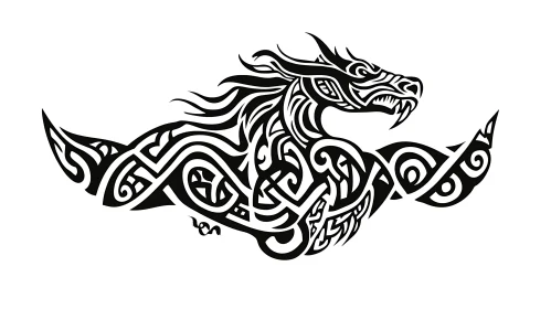 Tribal Dragon Illustration - Black Ink Design