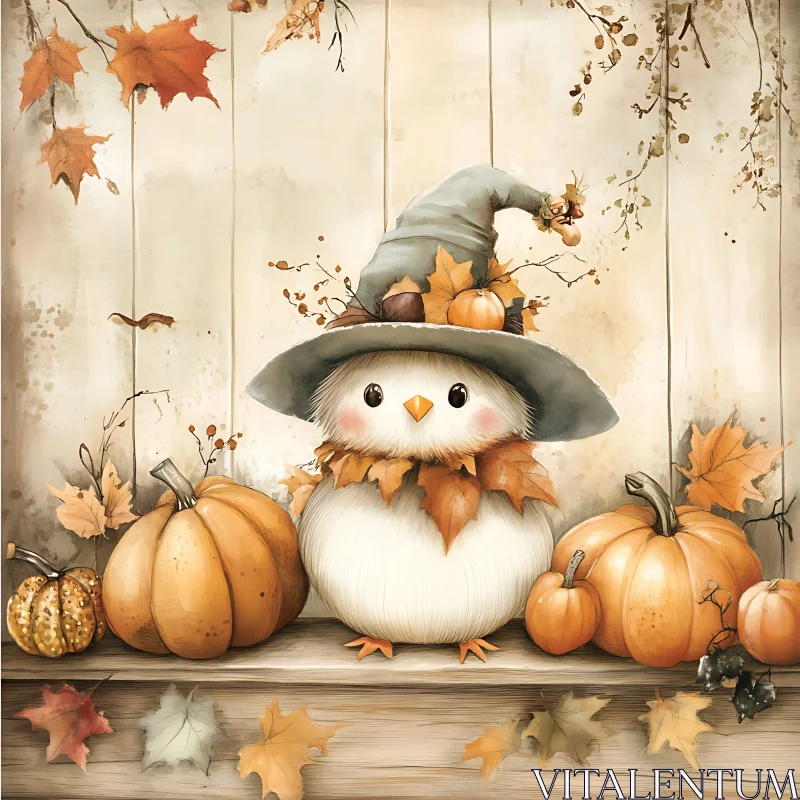 Autumn Bird Wizard with Pumpkins AI Image