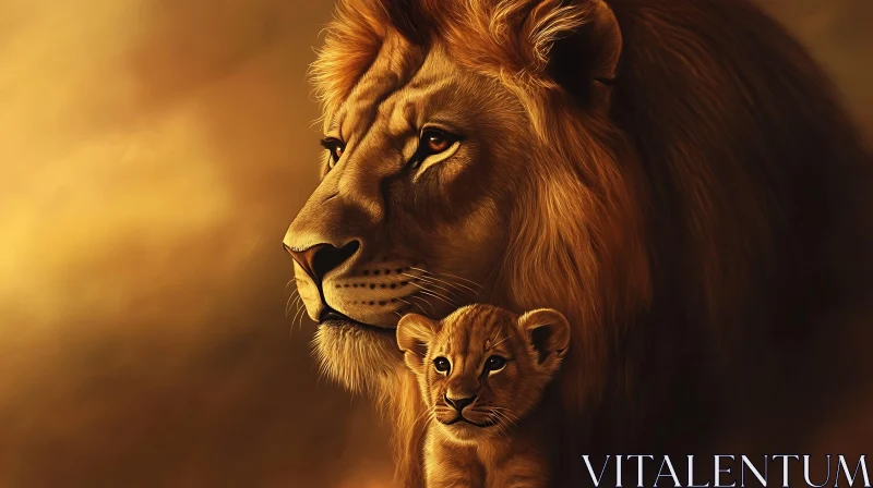 Protective Lion with Cub AI Image