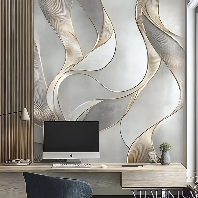 Sleek Office Setup with Artistic Wall Decor AI Image