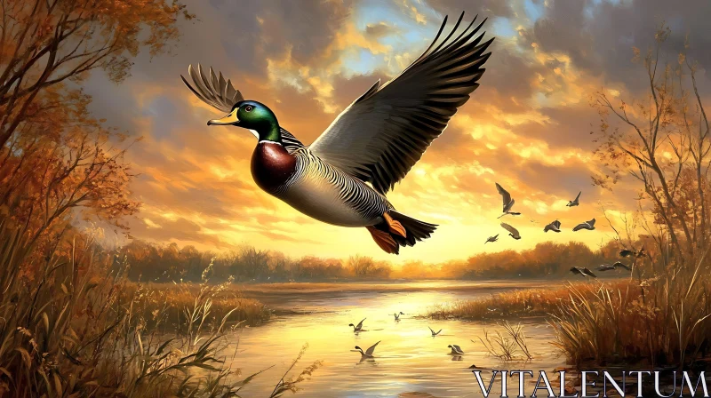 Sunset Duck Serenity AI Image