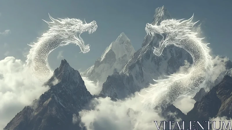 AI ART Dragons Above the Mountain Range