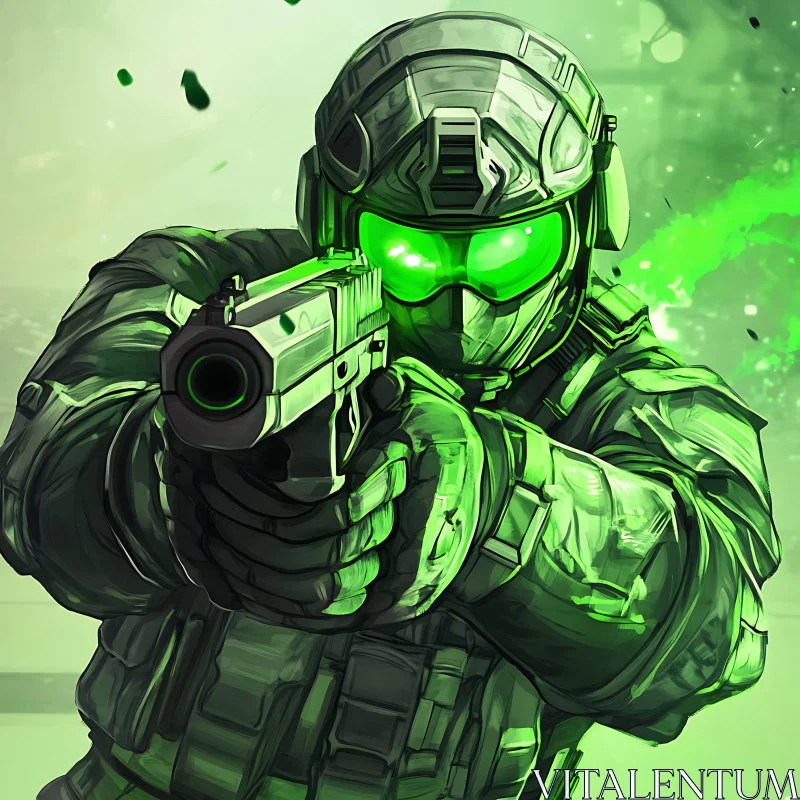 Green Soldier with Pistol AI Image