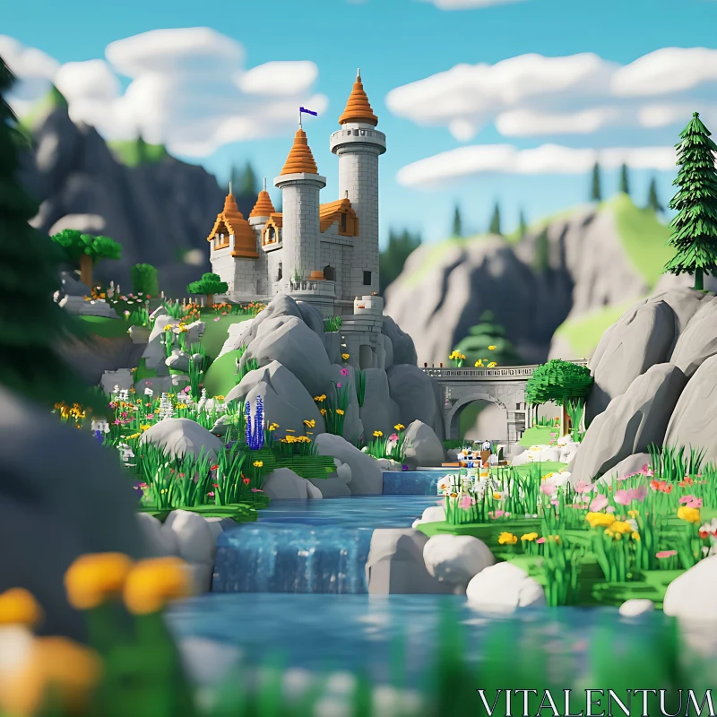 Enchanting Castle Scene with Lush Nature AI Image