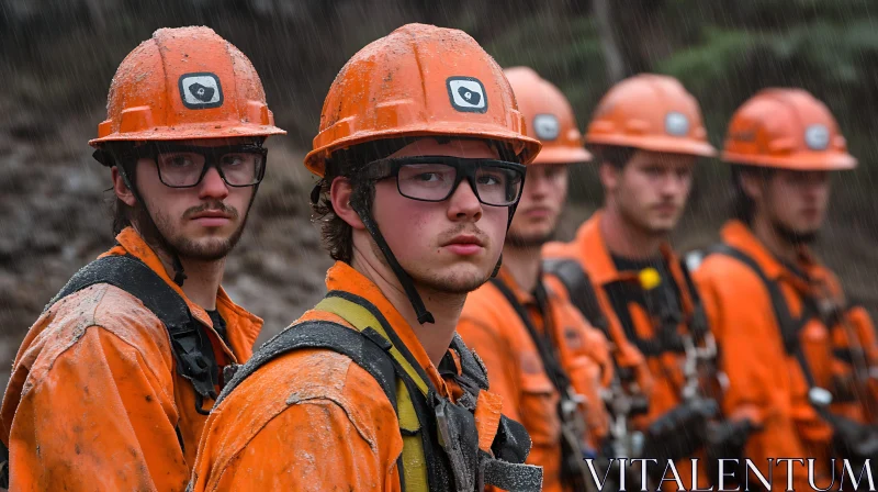 AI ART Orange Clad Workers in the Rain