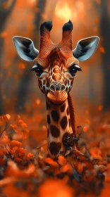 Giraffe Amidst Autumn Leaves