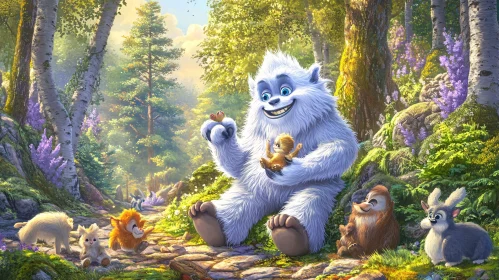 Yeti's Forest Gathering: A Whimsical Scene