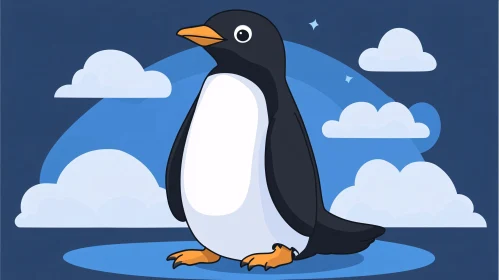 Playful Penguin Art in Blue Sky