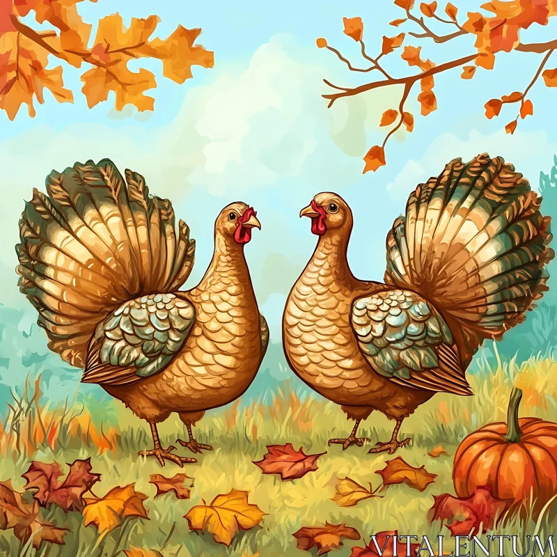 Autumnal Turkey Pair AI Image