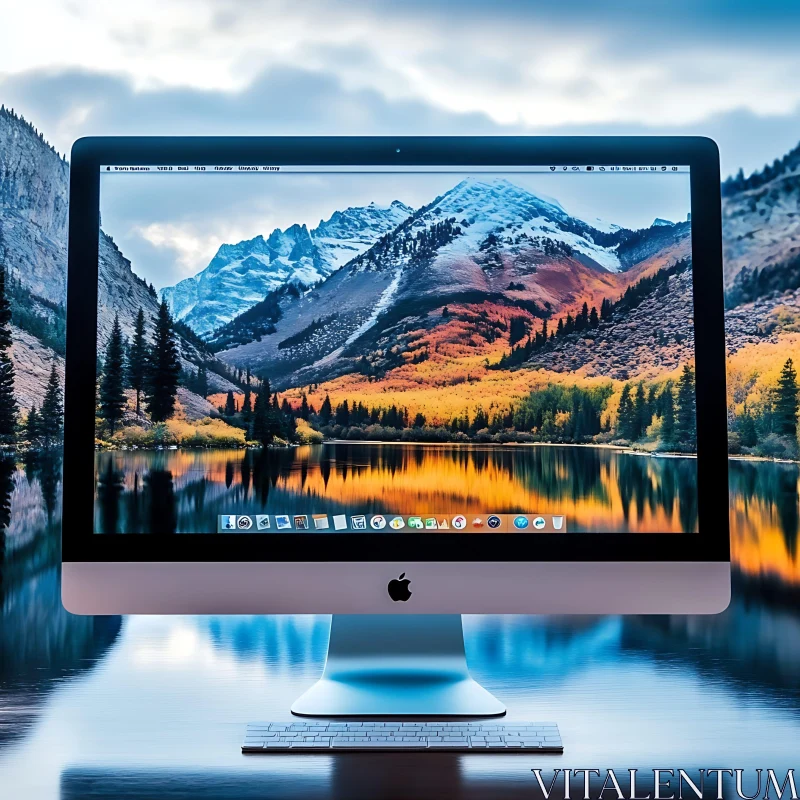 Stunning Autumn Scene on iMac Screen AI Image