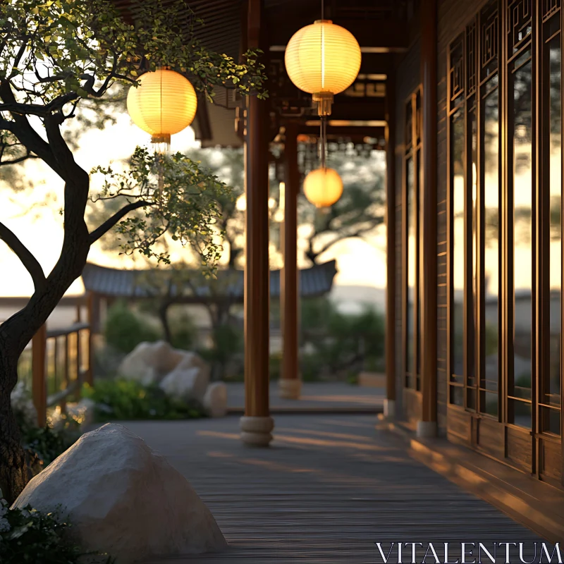 Serene Lantern Lit Courtyard AI Image