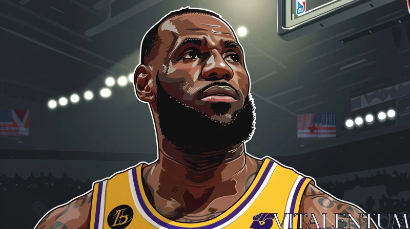 Illustration of LeBron James in a Basketball Arena AI Image