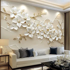 White Floral Relief in Modern Interior