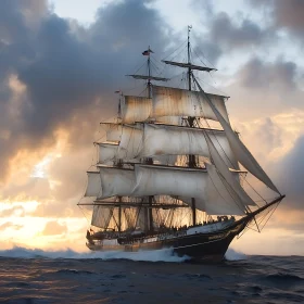 Sailing Ship on the Ocean Waves