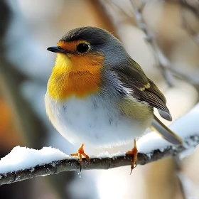 Winter Robin Perched on Snowy Branch