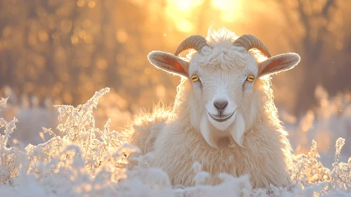 Peaceful Goat in the Snow