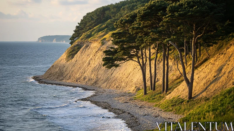 AI ART Sunlit Coastal Cliffs and Trees