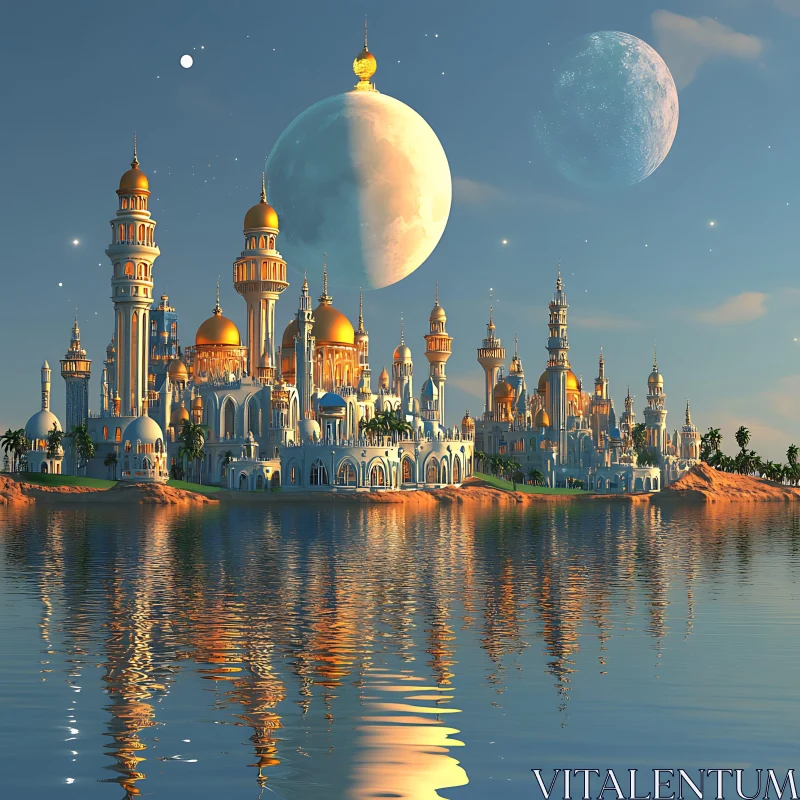 Dreamlike City on Water AI Image