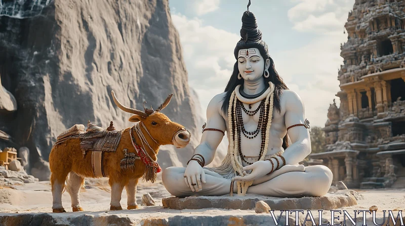 Meditative Shiva with Sacred Bull AI Image