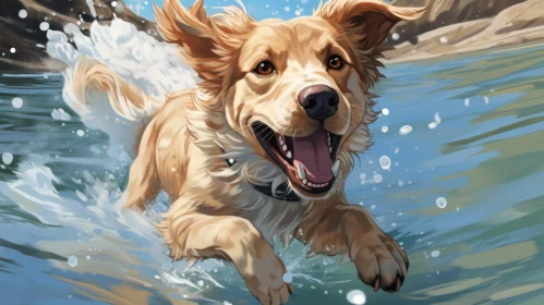 Captivating Illustration of a Dog Swimming in Water | Comic Art Style