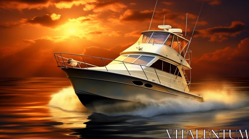 Captivating Sunset: Fishing Boat Sailing Through a Colorful Horizon AI Image