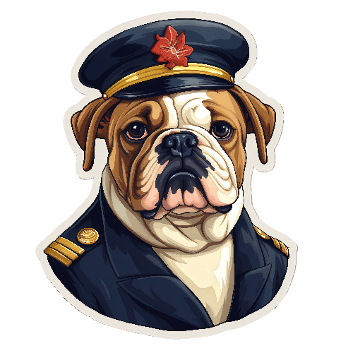 Cartoon Bulldog in Military Attire Illustration POD Design