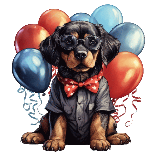 Cartoon Dachshund Puppy with Balloons - Cute Dog Art POD Design