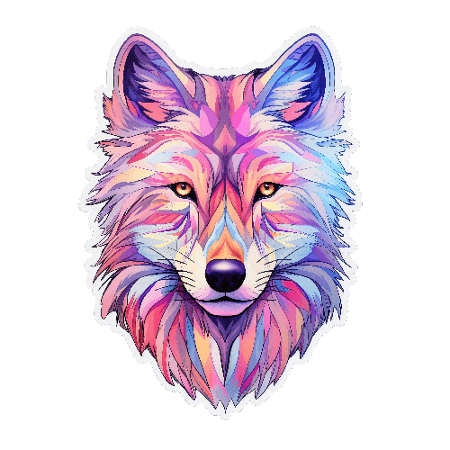 Colorful Wolf Head Illustration with Pink and Blue Mane POD Design